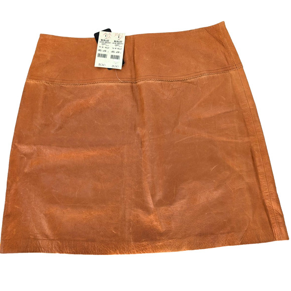 Rare VTG 90s Y2K Cache Camel Leather A Line Preppy Academia Western Mini Skirt 8 - Picture 4 of 7